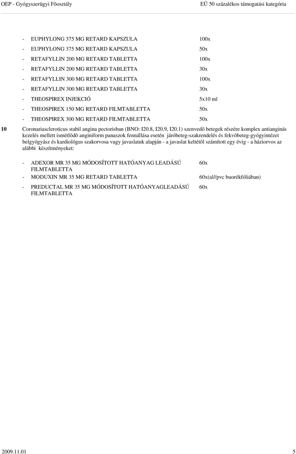 Coronariascleroticus stabil angina pectorisban (BNO: I20.8, I20.9, I20.