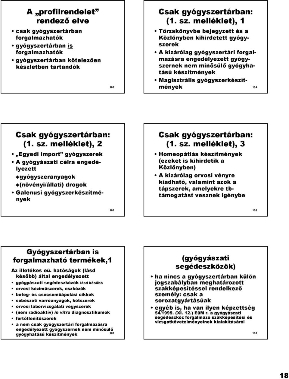 gyógyszerkészítmények 104 Csak gyógyszertárban: (1. sz.