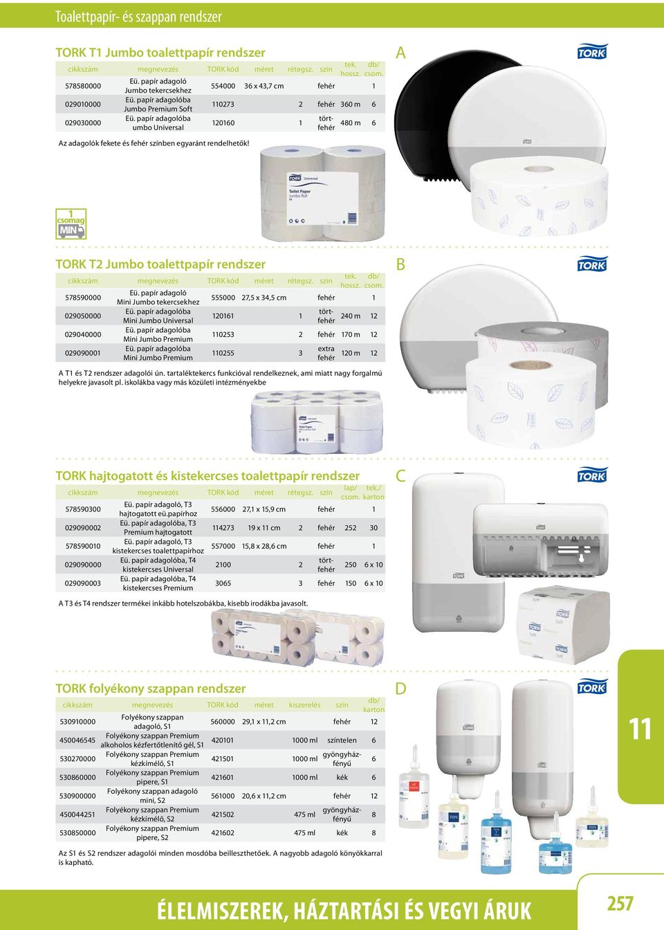 csomag TORK T2 Jumbo toalettpapír rendszer cikkszám megnevezés TORK kód méret rétegsz. szín 578590000 029050000 029040000 02909000 Eü. papír adagoló Mini Jumbo tekercsekhez Eü.