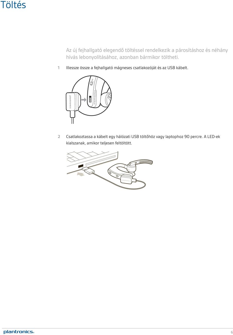 1 Illessze össze a fejhallgató mágneses csatlakozóját és az USB kábelt.