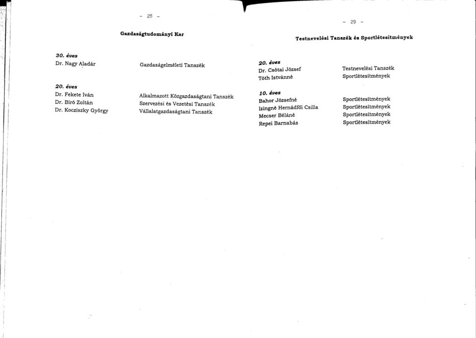 Kocziszky György Gazdaságelméleti Tanszék Alkalmazott Közgazdaságtani Tanszék Szervezési és Vezetési Tanszék Vállalatgazdaságtani