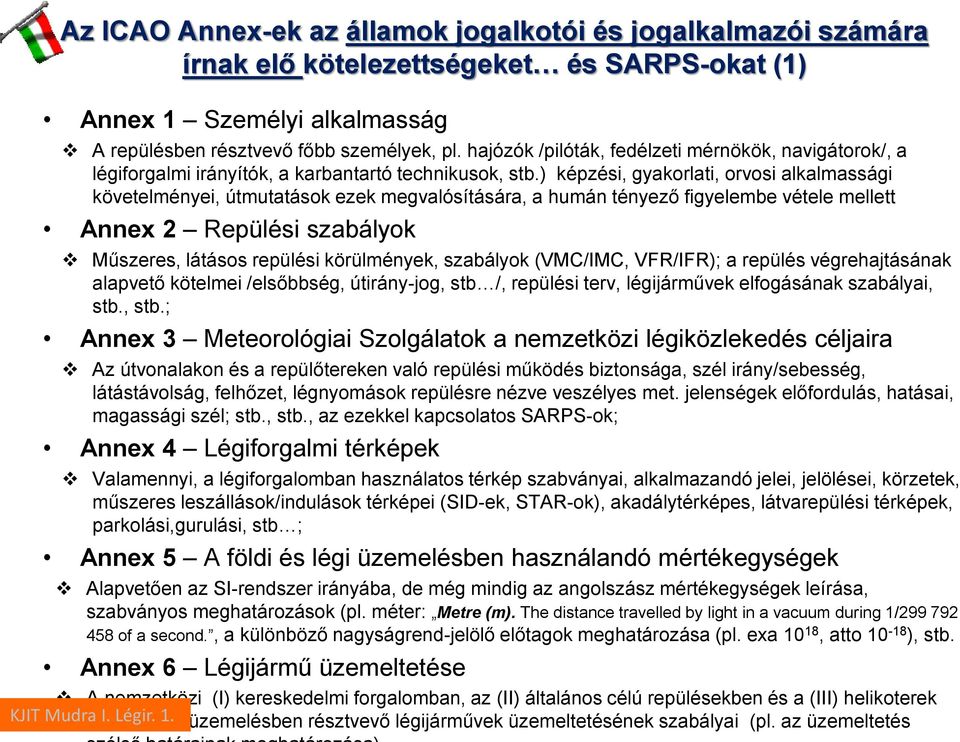 ) képzési, gyakorlati, orvosi alkalmassági követelményei, útmutatások ezek megvalósítására, a humán tényező figyelembe vétele mellett Annex 2 Repülési szabályok Műszeres, látásos repülési