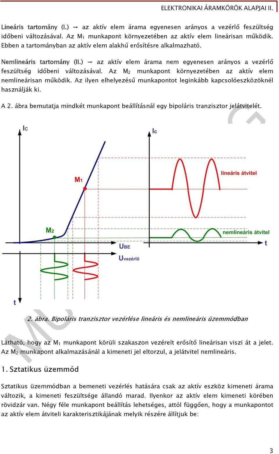 Az M 2 munkapont környezetében az aktív elem nemlineárisan működik. Az ilyen elhelyezésű munkapontot leginkább kapcsolóeszközöknél használják ki. A 2.