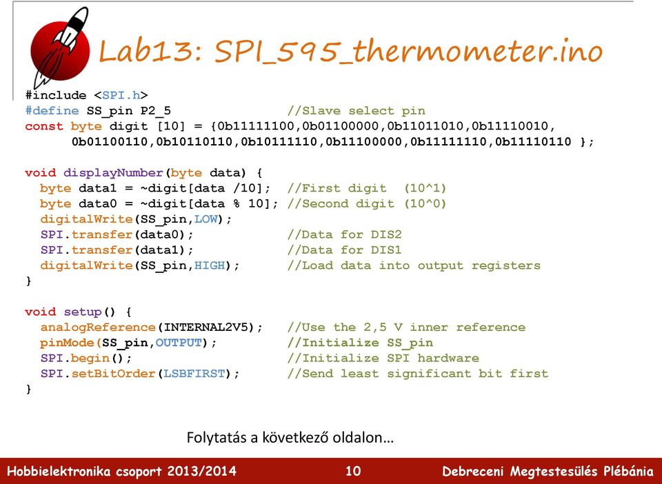 displaynumber(byte data) { byte data1 = ~digit[data /10]; //First digit (10^1) byte data0 = ~digit[data % 10]; //Second digit (10^0) digitalwrite(ss_pin,low); SPI.