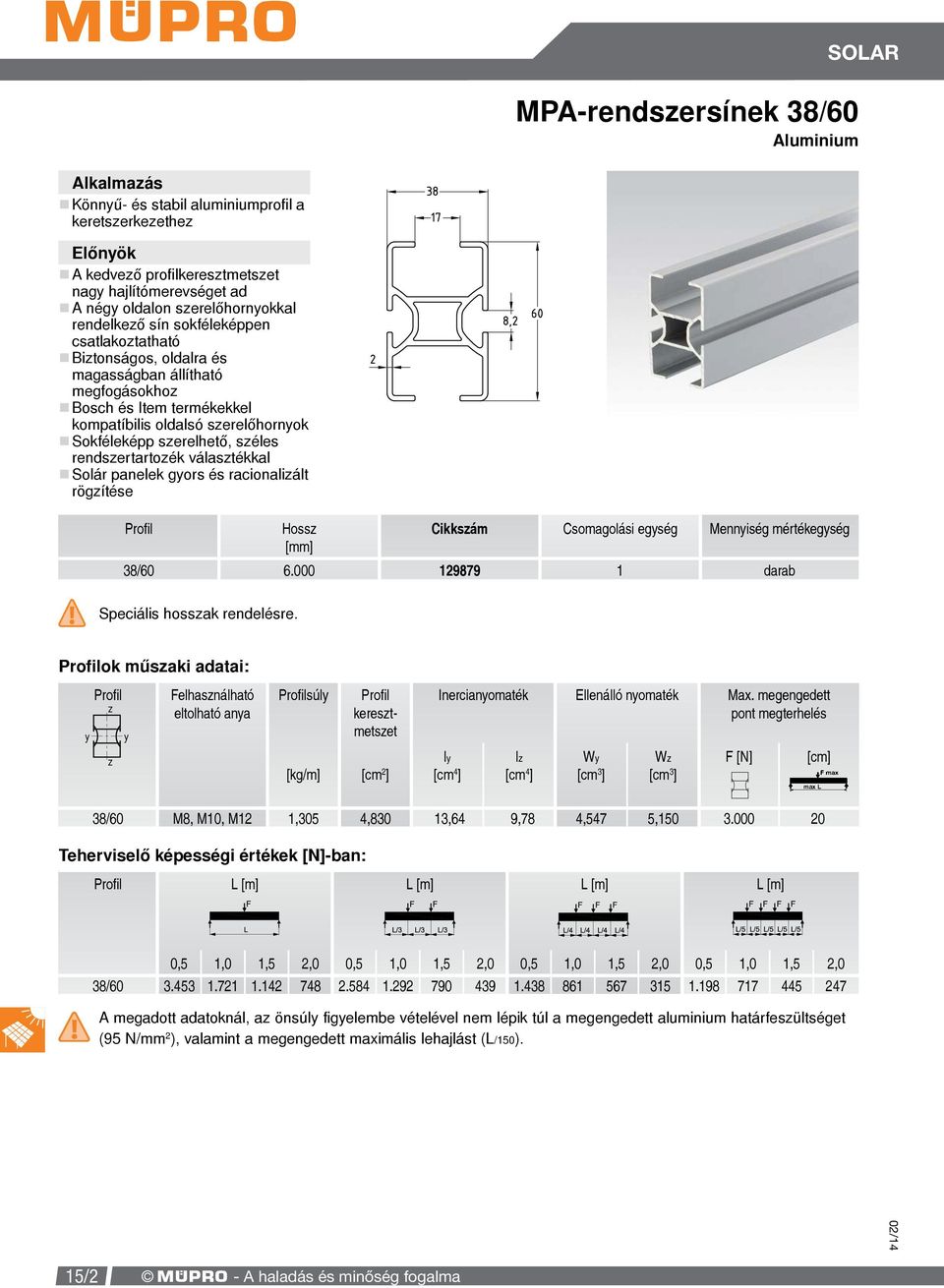 rendszertartozék választékkal Solár panelek gyors és racionalizált rögzítése Proil Hossz 38/60 6.000 129879 1 Speciális hosszak rendelésre.