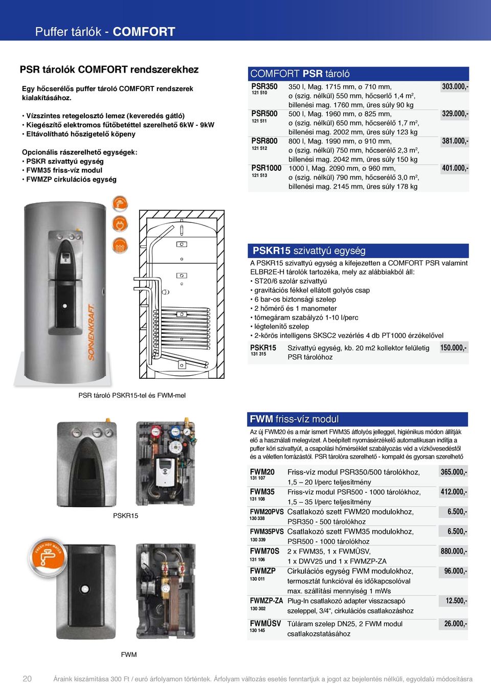 friss-víz modul FWMZP cirkulációs egység COMFORT PSR tároló PSR350 350 l, Mag. 1715 mm, ø 710 mm, 303.000,- 121 510 ø (szig. nélkül) 550 mm, hőcserlő 1,4 m 2, billenési mag.