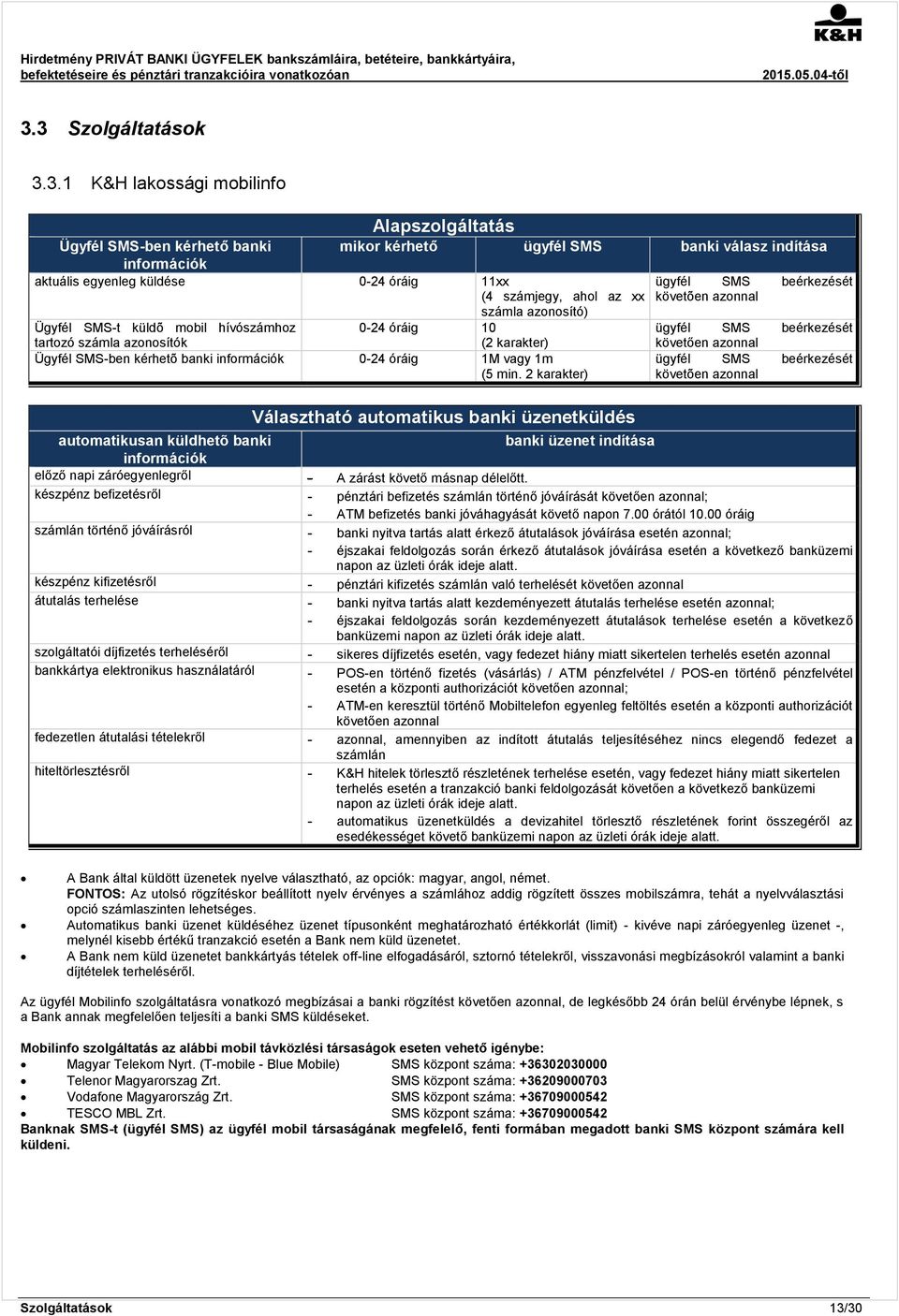 követően azonnal Ügyfél SMS-ben kérhetõ banki információk 0-24 óráig 1M vagy 1m ügyfél SMS beérkezését (5 min.