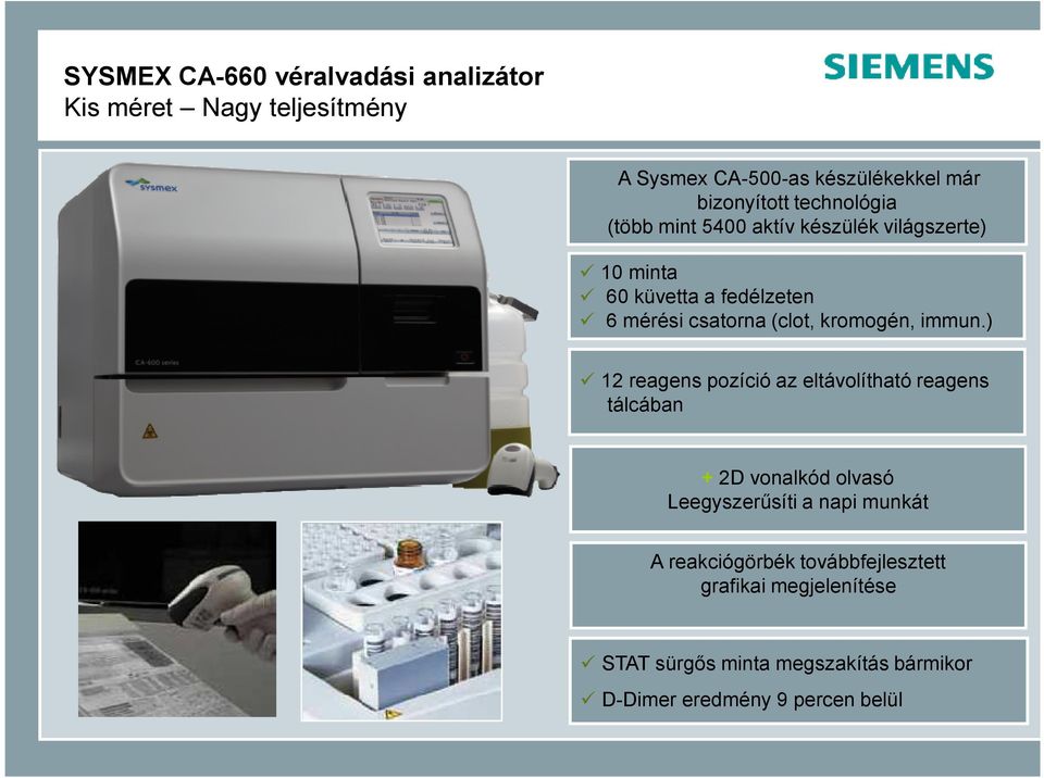 ) 12 reagens pozíció az eltávolítható reagens tálcában + 2D vonalkód olvasó Leegyszerűsíti a napi munkát A reakciógörbék