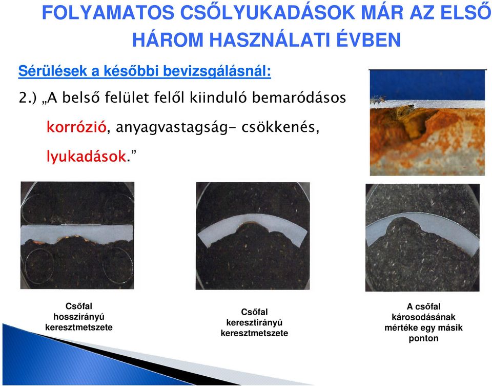 ) A belső felület felől kiinduló bemaródásos korrózi zió, anyagvastagság-