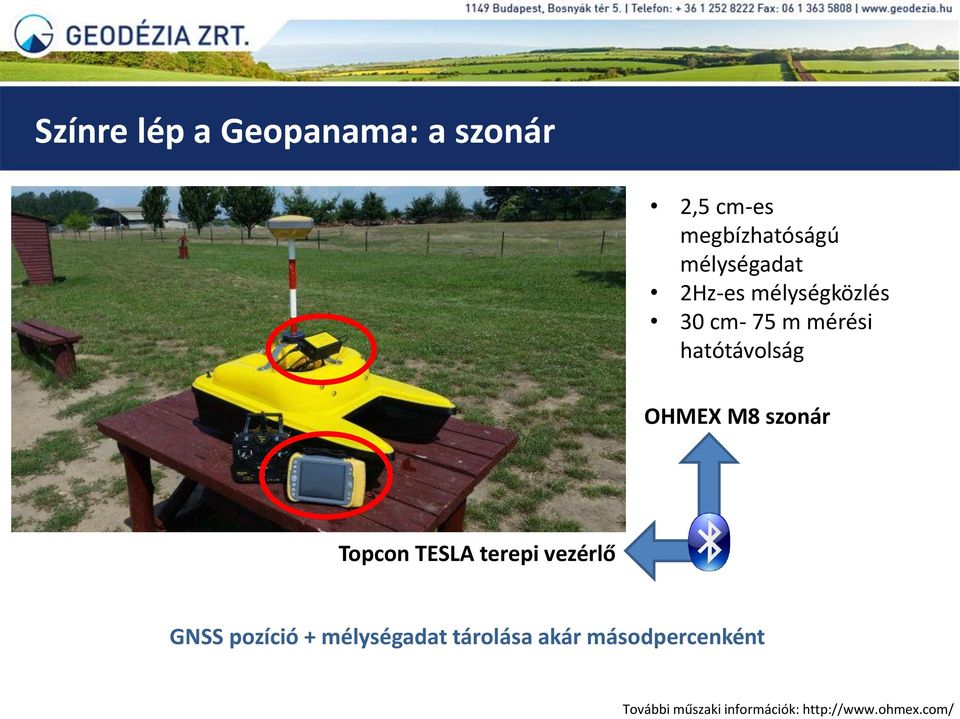 OHMEX M8 szonár Topcon TESLA terepi vezérlő GNSS pozíció +