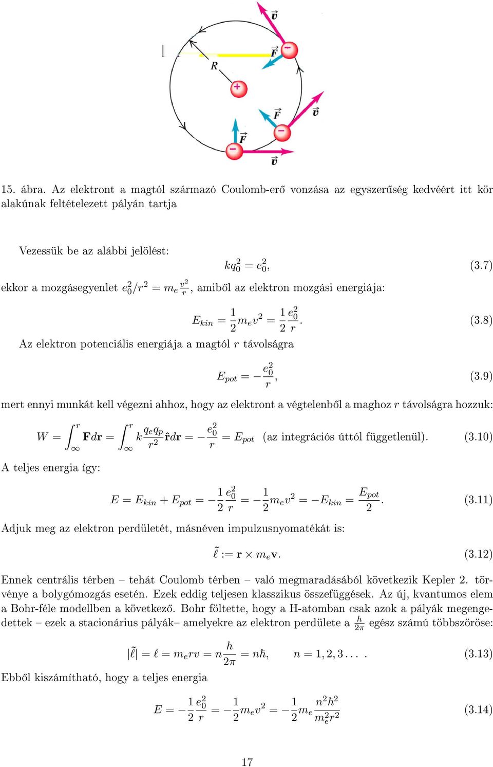 8) Az elektron potenciális energiája a magtól r távolságra E pot = e2 0 r, (3.