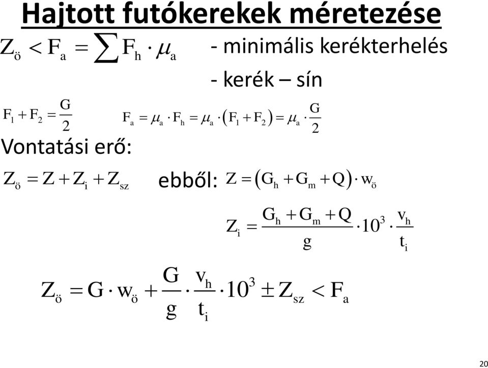 a 2 2 Vontatási erő: Zö Z Zi Zsz ebből: Z G G Q w Z i h m