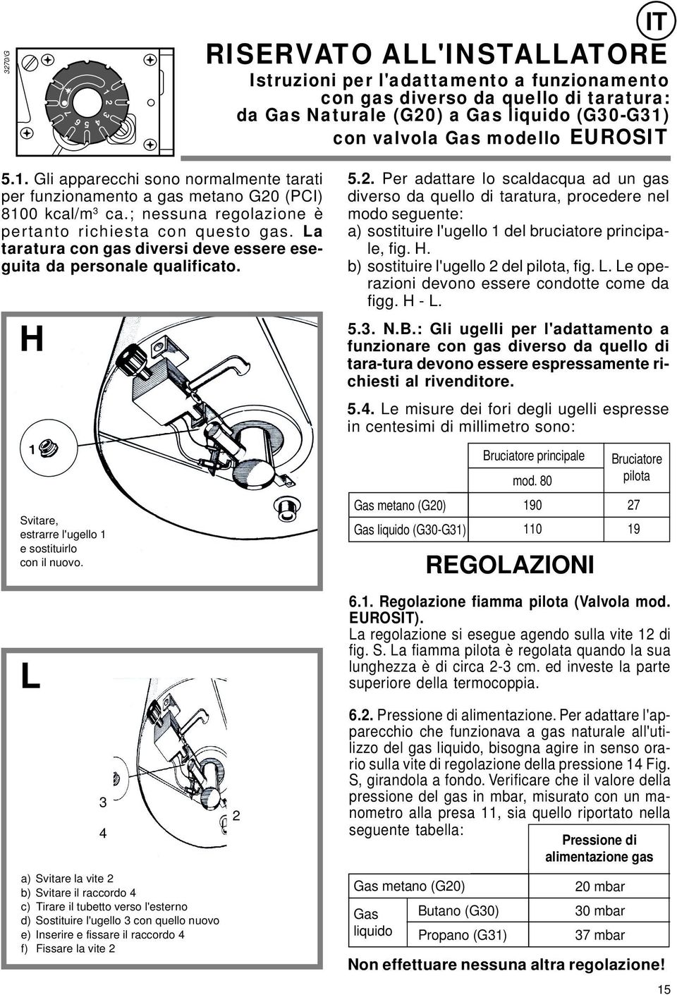 La taratura con gas diversi deve essere eseguita da personale qualificato. H Svitare, estrarre l'ugello 1 e sostituirlo con il nuovo.