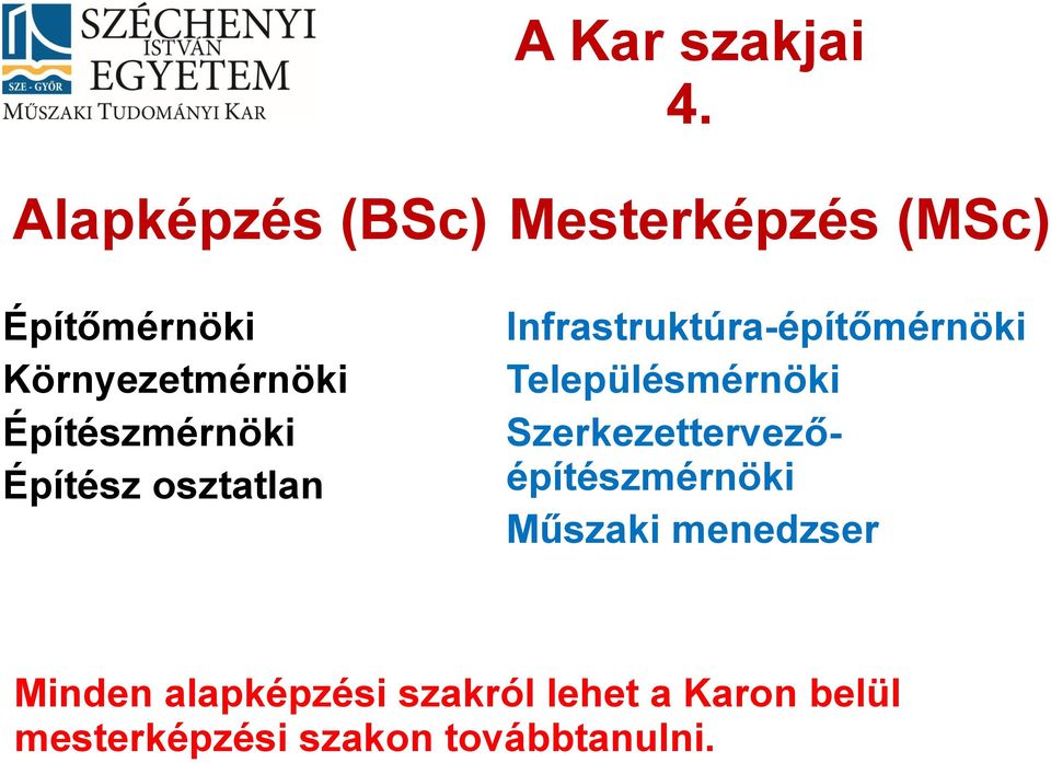 osztatlan Mesterképzés (MSc) Infrastruktúra-építőmérnöki