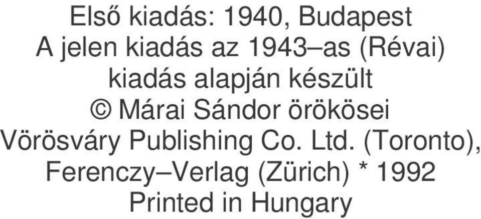örökösei Vörösváry Publishing Co. Ltd.
