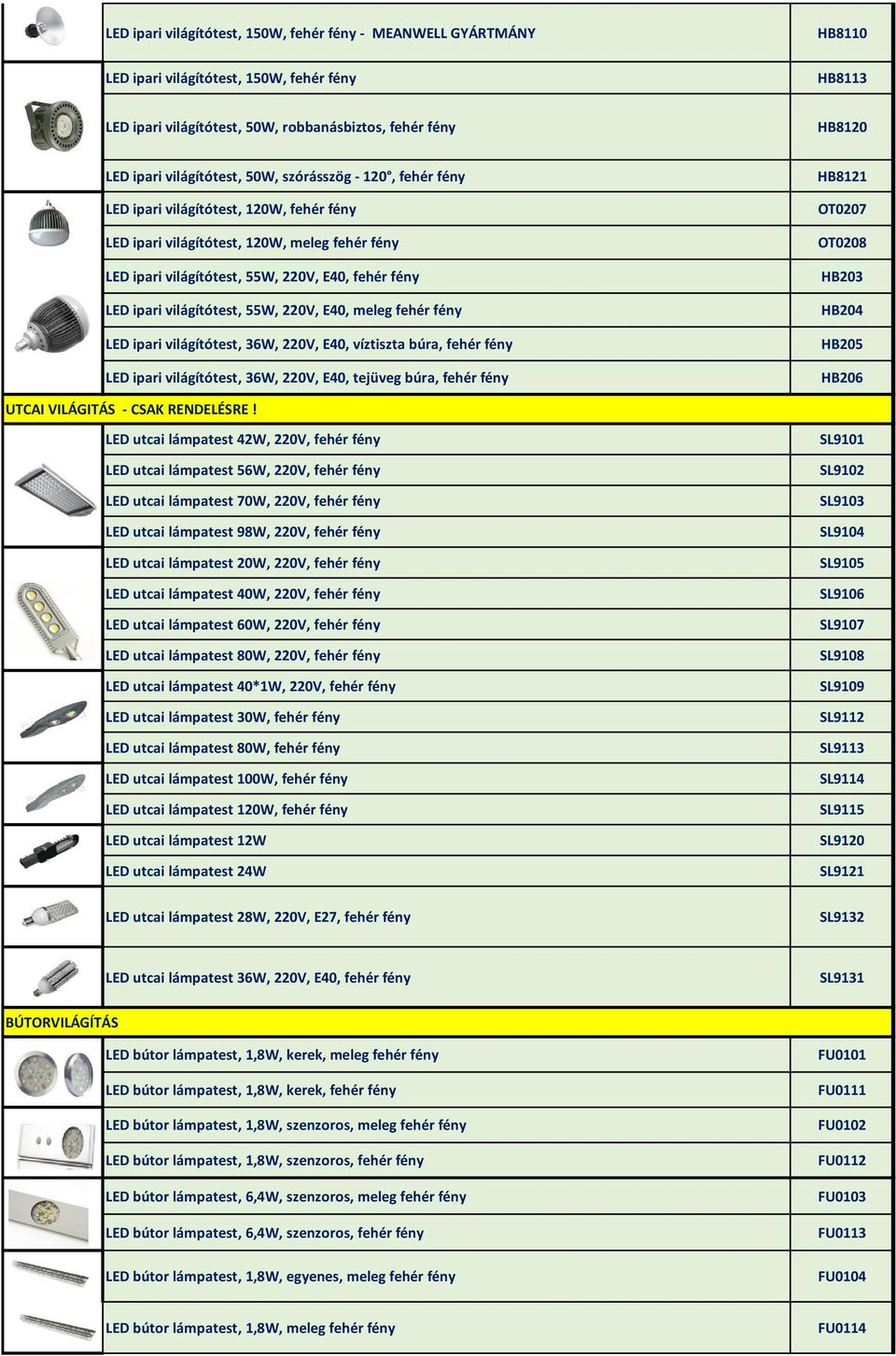 világítótest, 55W, 220V, E40, meleg fehér fény LED ipari világítótest, 36W, 220V, E40, víztiszta búra, fehér fény LED ipari világítótest, 36W, 220V, E40, tejüveg búra, fehér fény HB8121 OT0207 OT0208