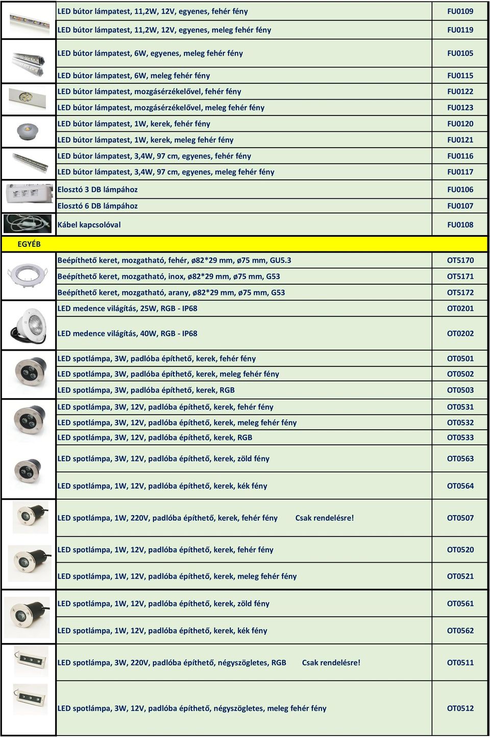 fény LED bútor lámpatest, 3,4W, 97 cm, egyenes, fehér fény LED bútor lámpatest, 3,4W, 97 cm, egyenes, meleg fehér fény Elosztó 3 DB lámpához Elosztó 6 DB lámpához Kábel kapcsolóval FU0109 FU0119