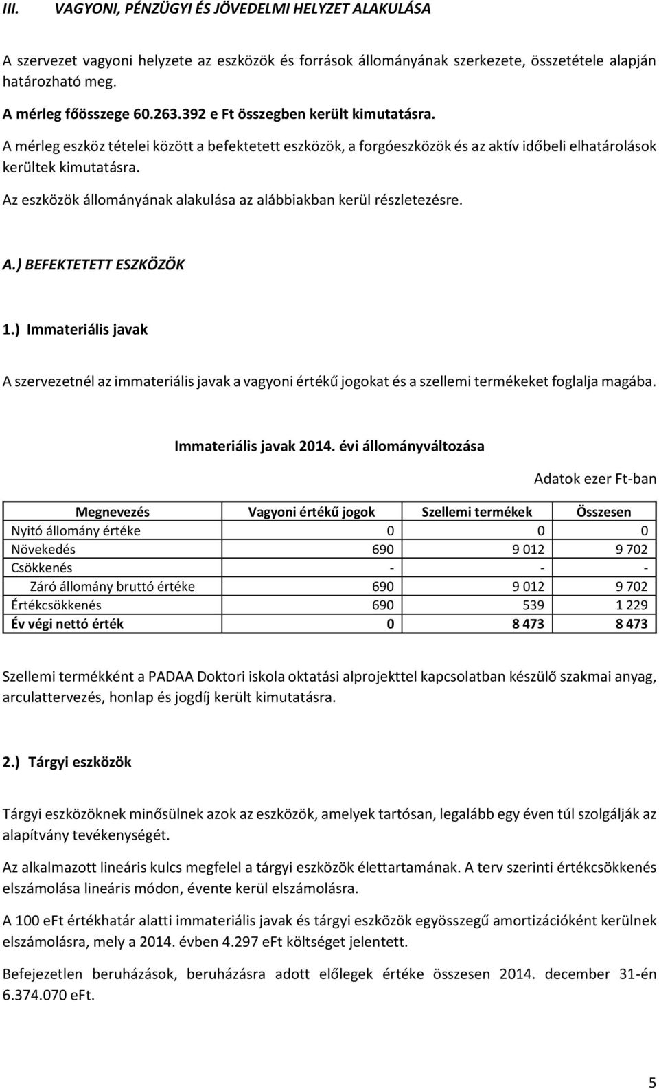 Az eszközök állományának alakulása az alábbiakban kerül részletezésre. A.) BEFEKTETETT ESZKÖZÖK 1.