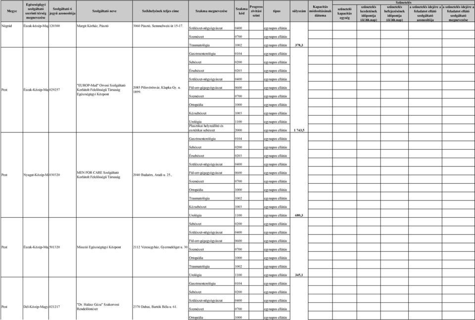 Kézsebészet 1003 egynapos ellátás Plasztikai helyreállító és esztétikai sebészet 2000 egynapos ellátás 1 743,5 Érsebészet 0203 egynapos ellátás Nyugat-Közép-Magyarország 030320 MEN FOR CARE