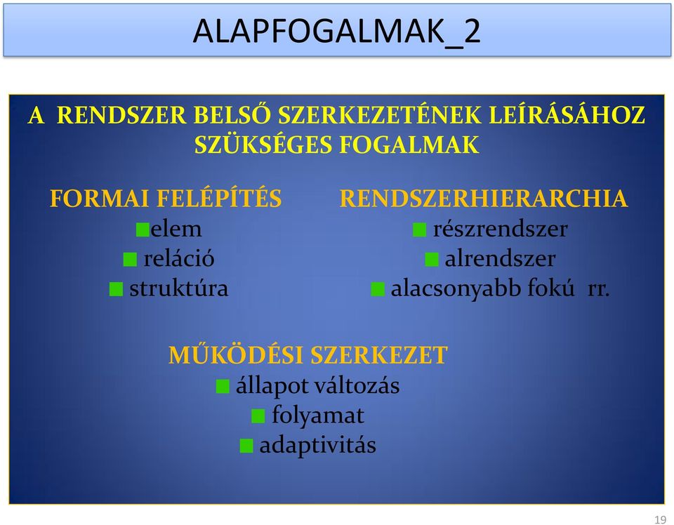 RENDSZERHIERARCHIA részrendszer alrendszer alacsonyabb fokú