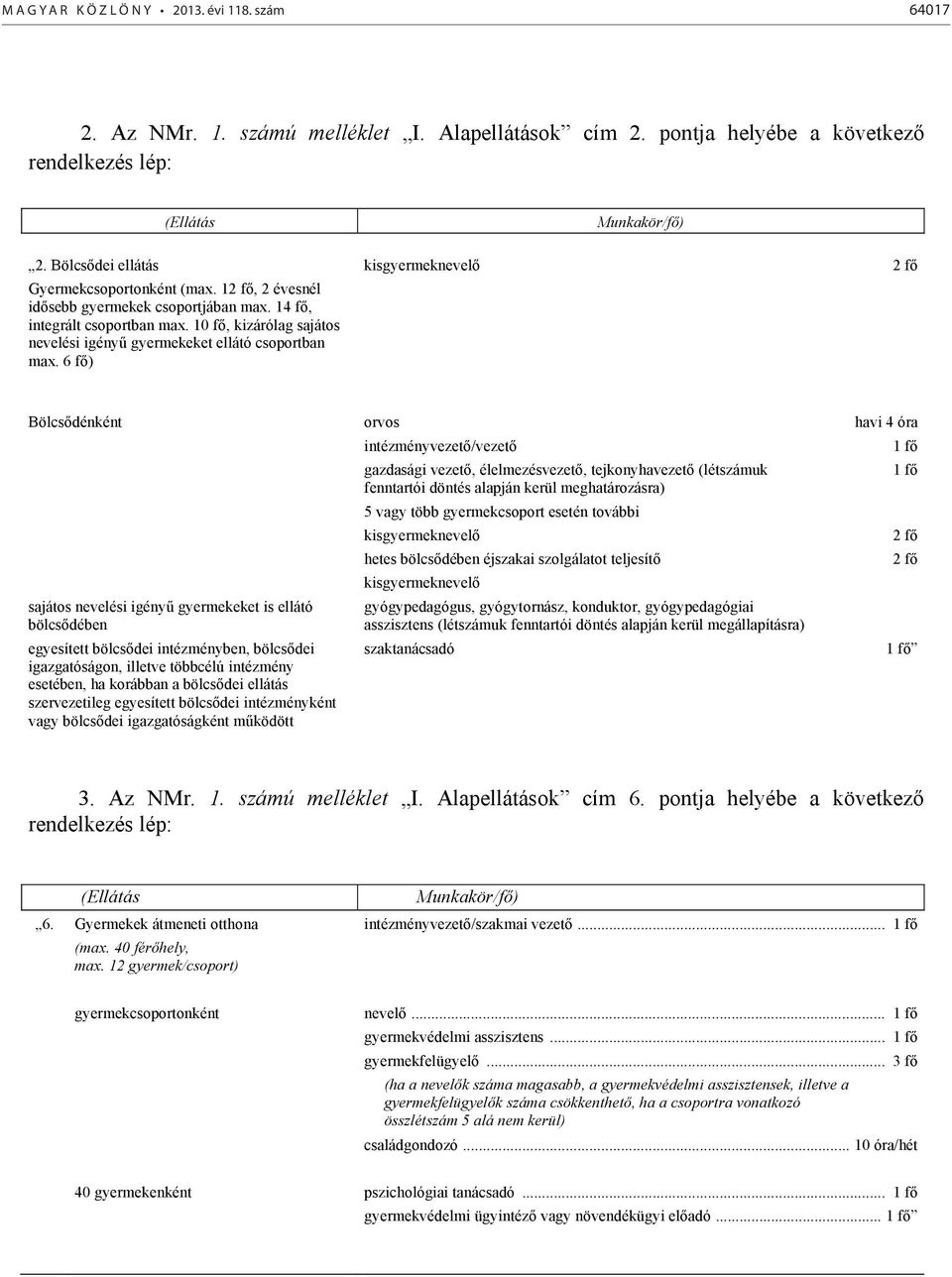 10 fő, kizárólag sajátos nevelési igényű gyermekeket ellátó csoportban max.