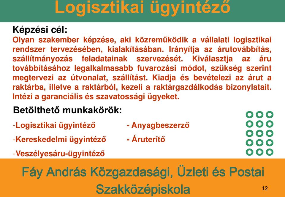 Kiválasztja az áru továbbításához legalkalmasabb fuvarozási módot, szükség szerint megtervezi az útvonalat, szállítást.