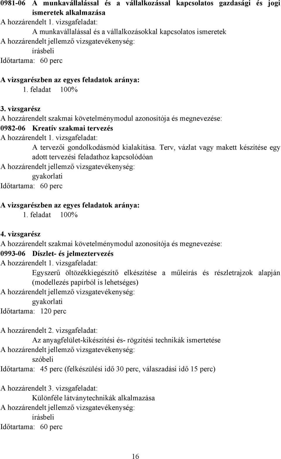 feladat 100% 3. vizsgarész hozzárendelt szakmai követelménymodul azonosítója és megnevezése: 0982-06 Kreatív szakmai tervezés hozzárendelt 1. vizsgafeladat: tervezői gondolkodásmód kialakítása.