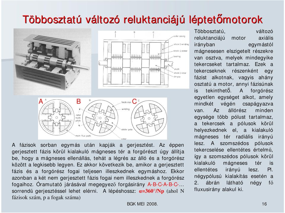 Ez akkor következik be, amikor a gerjesztett fázis és a forgórész fogai teljesen illeszkednek egymáshoz. Ekkor azonban a két nem gerjesztett fázis fogai nem illeszkednek a forgórész fogaihoz.