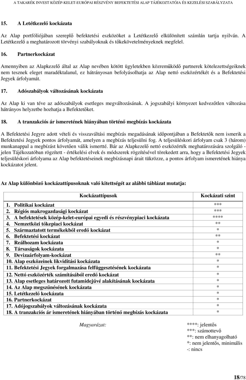 Partnerkockázat Amennyiben az Alapkezelő által az Alap nevében kötött ügyletekben közreműködő partnerek kötelezettségeiknek nem tesznek eleget maradéktalanul, ez hátrányosan befolyásolhatja az Alap