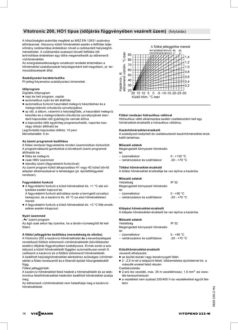 A csökkentési szakaszt követő felfűtési idő lerövidítése érdekében egy időre megemelkedik az előremenő vízhőmérséklet.