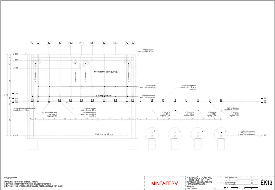 s.: m 0/0 cm acél zártszelvény talpszelemen hossz: 2,8 m, a.s.: m ø00 mm körszelvény oszlop a.s.: +0,00 m, magasság: 2,0 m 5/0 cm talpszelemen hossz: 7,9 m, a.s.: m 5/20 cm födémgerenda hossz: 7,32 m, a.