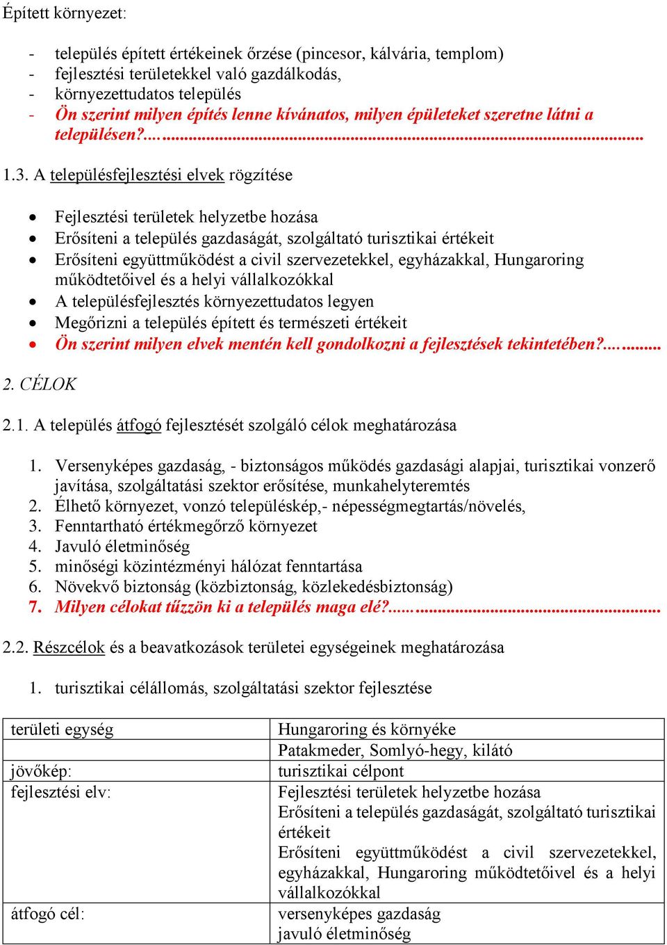 A településfejlesztési elvek rögzítése Erősíteni a település gazdaságát, szolgáltató turisztikai értékeit egyházakkal, Hungaroring működtetőivel és a helyi Ön szerint milyen elvek mentén kell