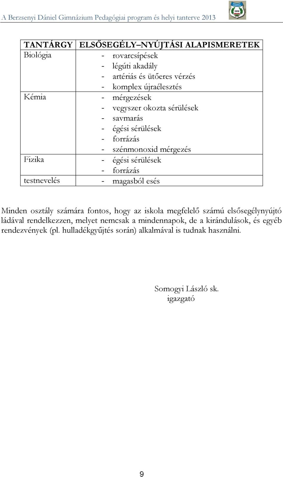 testnevelés - magasból esés Minden osztály számára fontos, hogy az iskola megfelelő számú elsősegélynyújtó ládával rendelkezzen, melyet