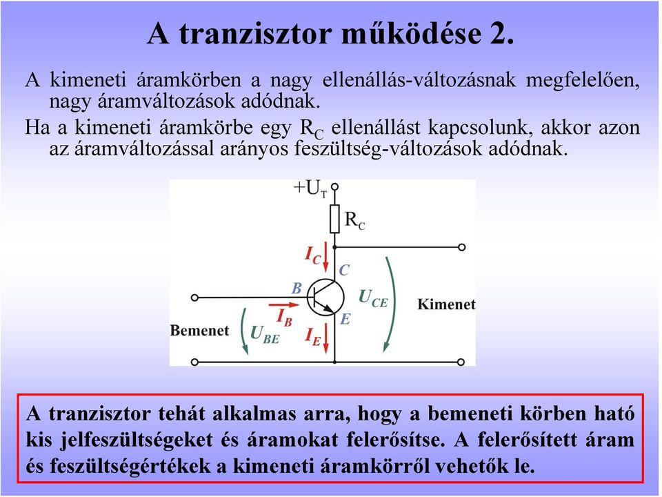 Ha a kimeneti áramkörbe egy R C ellenállást kapcsolunk, akkor azon az áramváltozással arányos