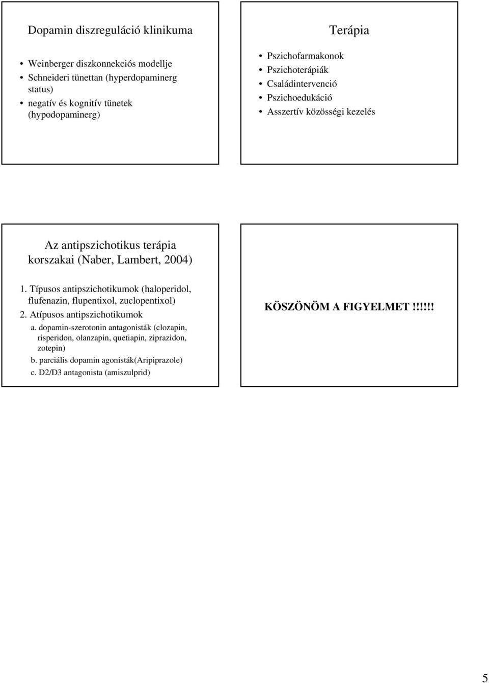 2004) 1. Típusos antipszichotikumok (haloperidol, flufenazin, flupentixol, zuclopentixol) 2. Atípusos antipszichotikumok a.