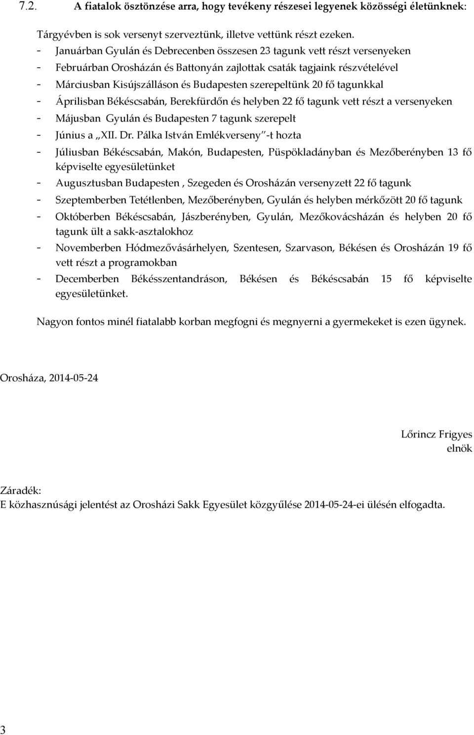 szerepeltünk 20 fő tagunkkal - Áprilisban Békéscsabán, Berekfürdőn és helyben 22 fő tagunk vett részt a versenyeken - Májusban Gyulán és Budapesten 7 tagunk szerepelt - Június a XII. Dr.