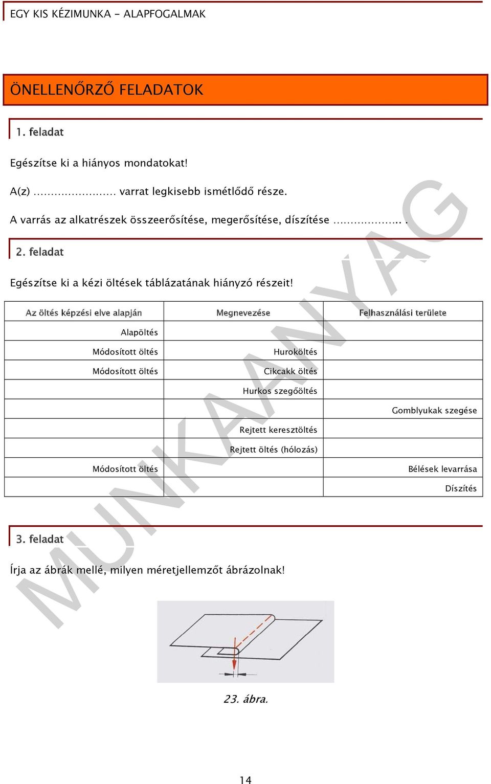 Az öltés képzési elve alapján Megnevezése Felhasználási területe 3.