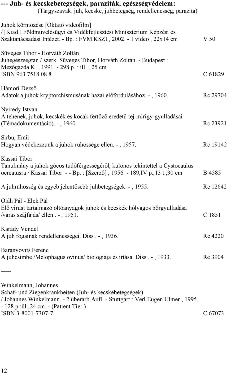 Süveges Tibor, Horváth Zoltán. - Budapest : Mezőgazda K., 1991. - 298 p. : ill. ; 25 cm ISBN 963 7518 08 8 C 61829 Hámori Dezső Adatok a juhok kryptorchismusának hazai előfordulásához. -, 1960.