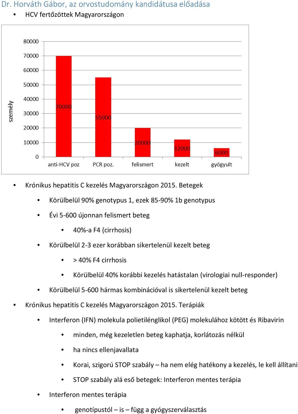 Körülbelül 40% korábbi kezelés hatástalan (virologiai null-responder) Körülbelül 5-600 hármas kombinációval is sikertelenül kezelt beteg Krónikus hepatitis C kezelés Magyarországon 2015.