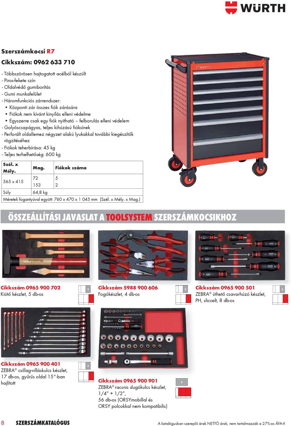 lyukakkal további kiegészítők rögzítéséhez - Fiókok teherbírása: 45 kg - Teljes terhelhetőség: 600 kg Szél. x Mély. 565 x 415 Mag.