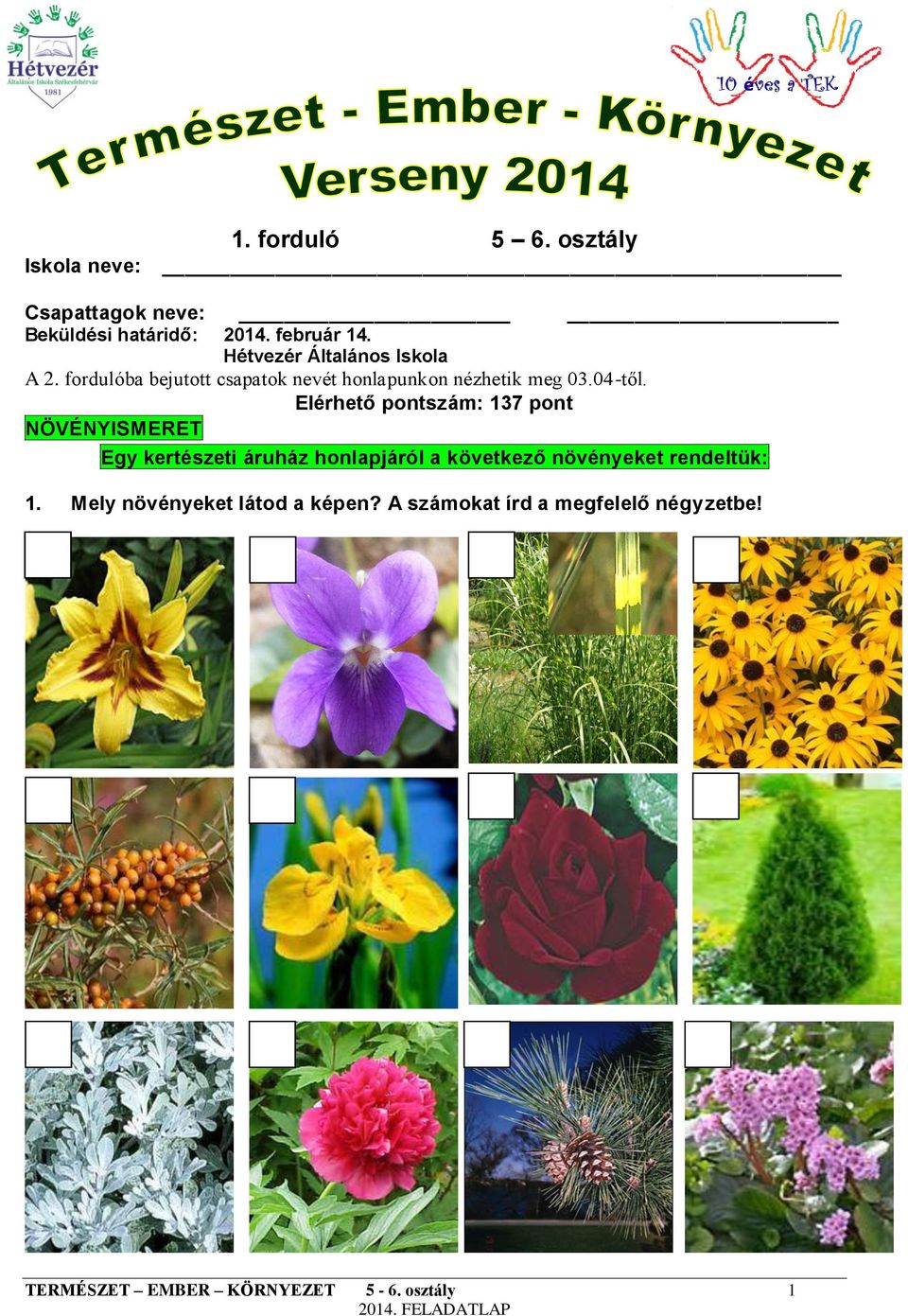 Elérhető pontszám: 137 pont NÖVÉNYISMERET Egy kertészeti áruház honlapjáról a következő növényeket