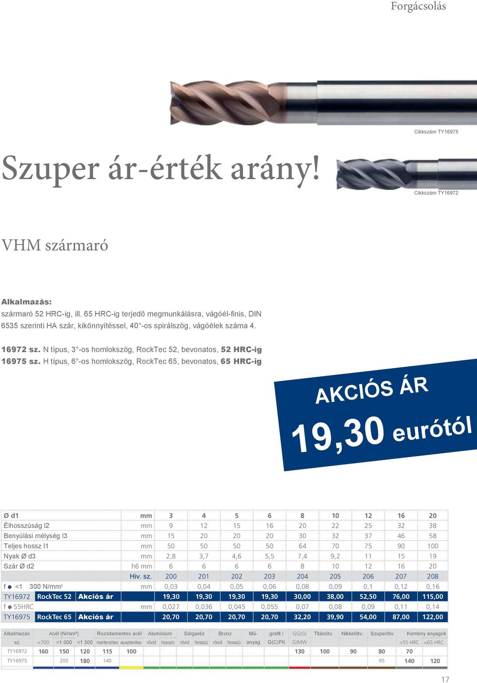 N típus, 3 -os homlokszög, RockTec 52, bevonatos, 52 HRC-ig 16975 sz.