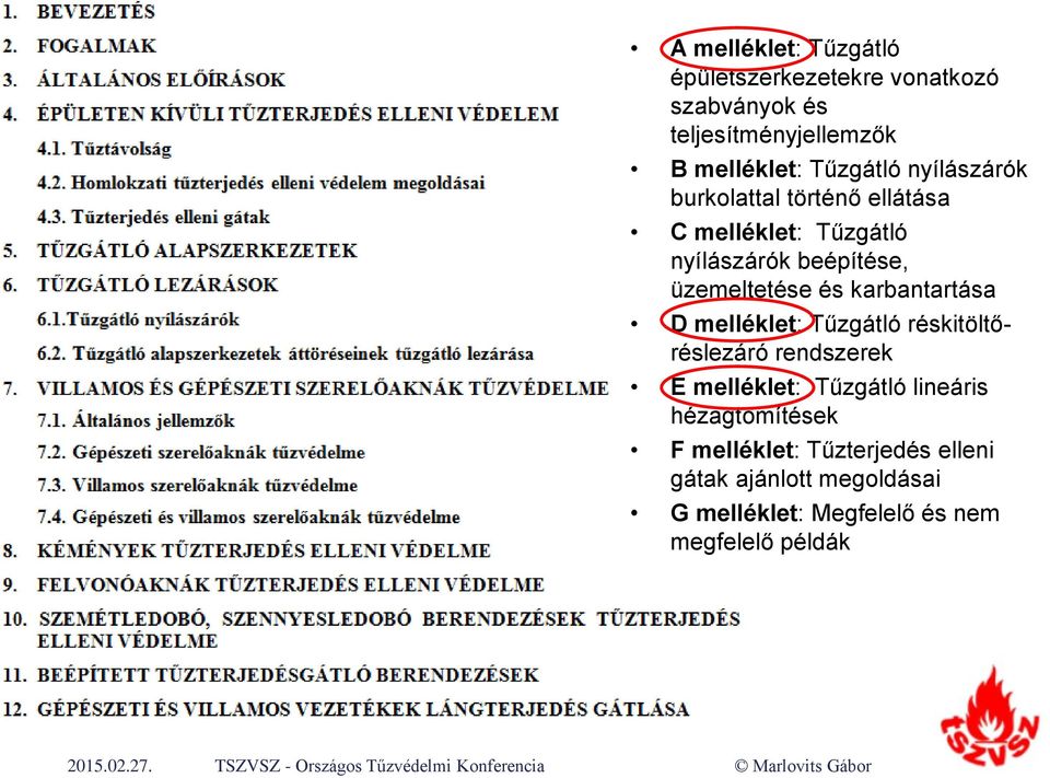 Tűzgátló réskitöltőréslezáró rendszerek E melléklet: Tűzgátló lineáris hézagtömítések F melléklet: Tűzterjedés elleni gátak