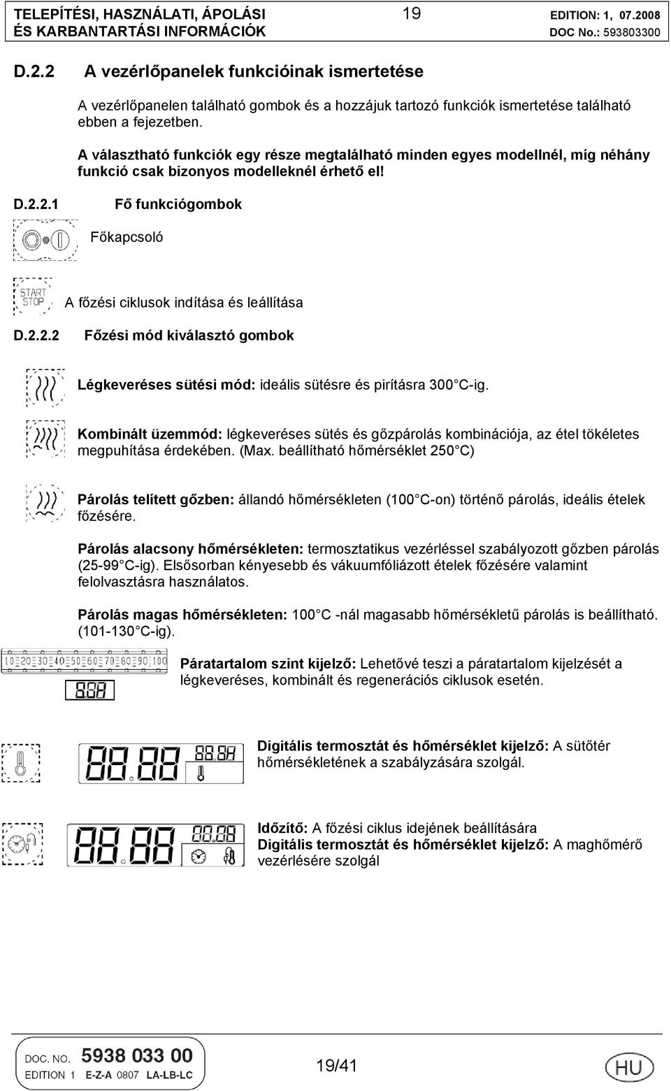 A választható funkciók egy része megtalálható minden egyes modellnél, míg néhány funkció csak bizonyos modelleknél érhető el! D.2.