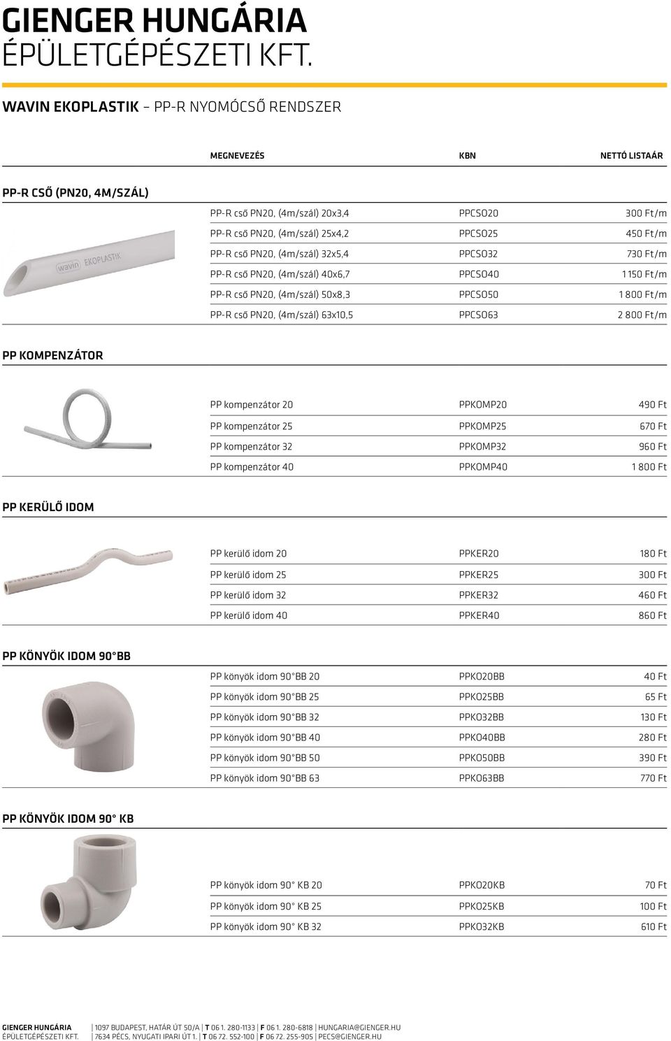 Wavin Ekoplastik PP-R nyomócső rendszer. Árlista ÉRVÉNYES tôl visszavonásig  - PDF Ingyenes letöltés