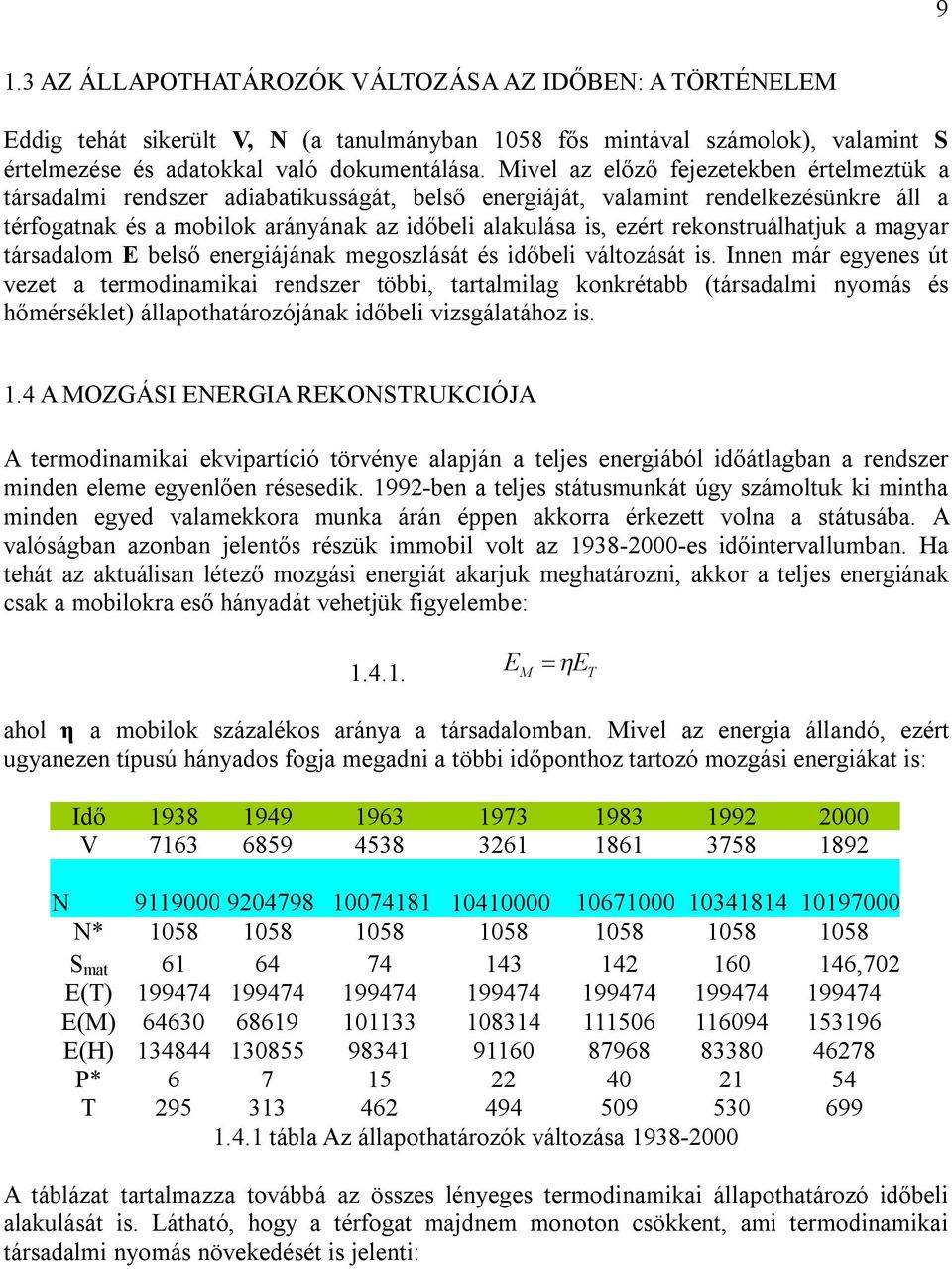 rekonstruálhatjuk a magyar társadalom E belső energiájának megoszlását és időbeli változását is.