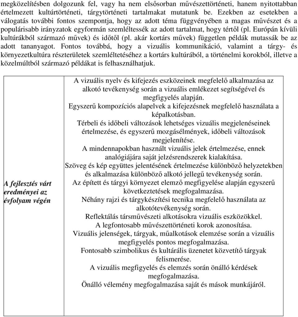 Európán kívüli kultúrákból származó művek) és időtől (pl. akár kortárs művek) független példák mutassák be az adott tananyagot.