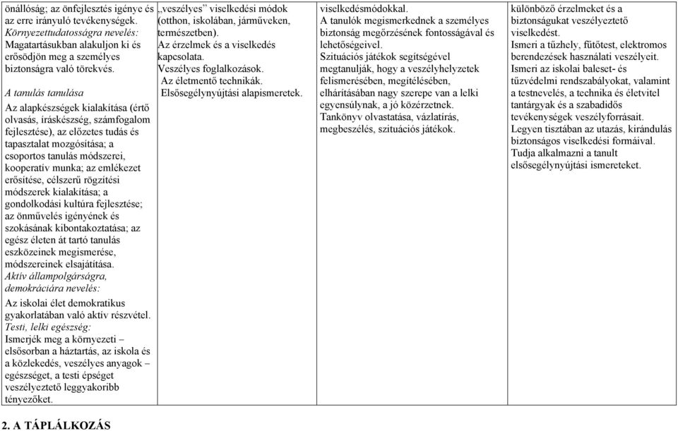emlékezet erősítése, célszerű rögzítési módszerek kialakítása; a gondolkodási kultúra fejlesztése; az önművelés igényének és szokásának kibontakoztatása; az egész életen át tartó tanulás eszközeinek