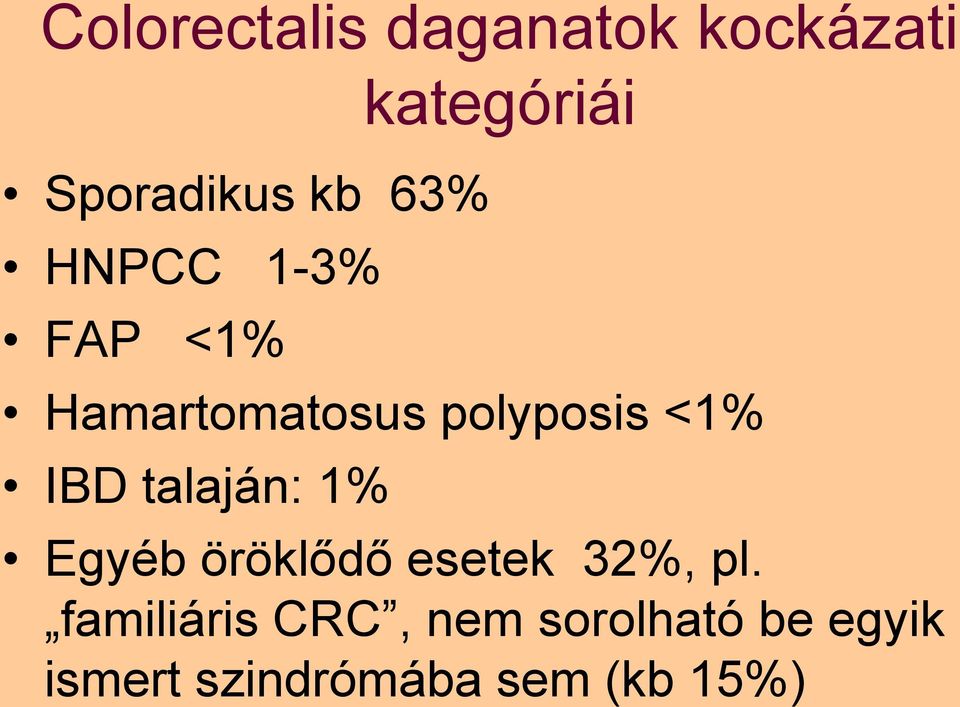 talaján: 1% Egyéb öröklődő esetek 32%, pl.