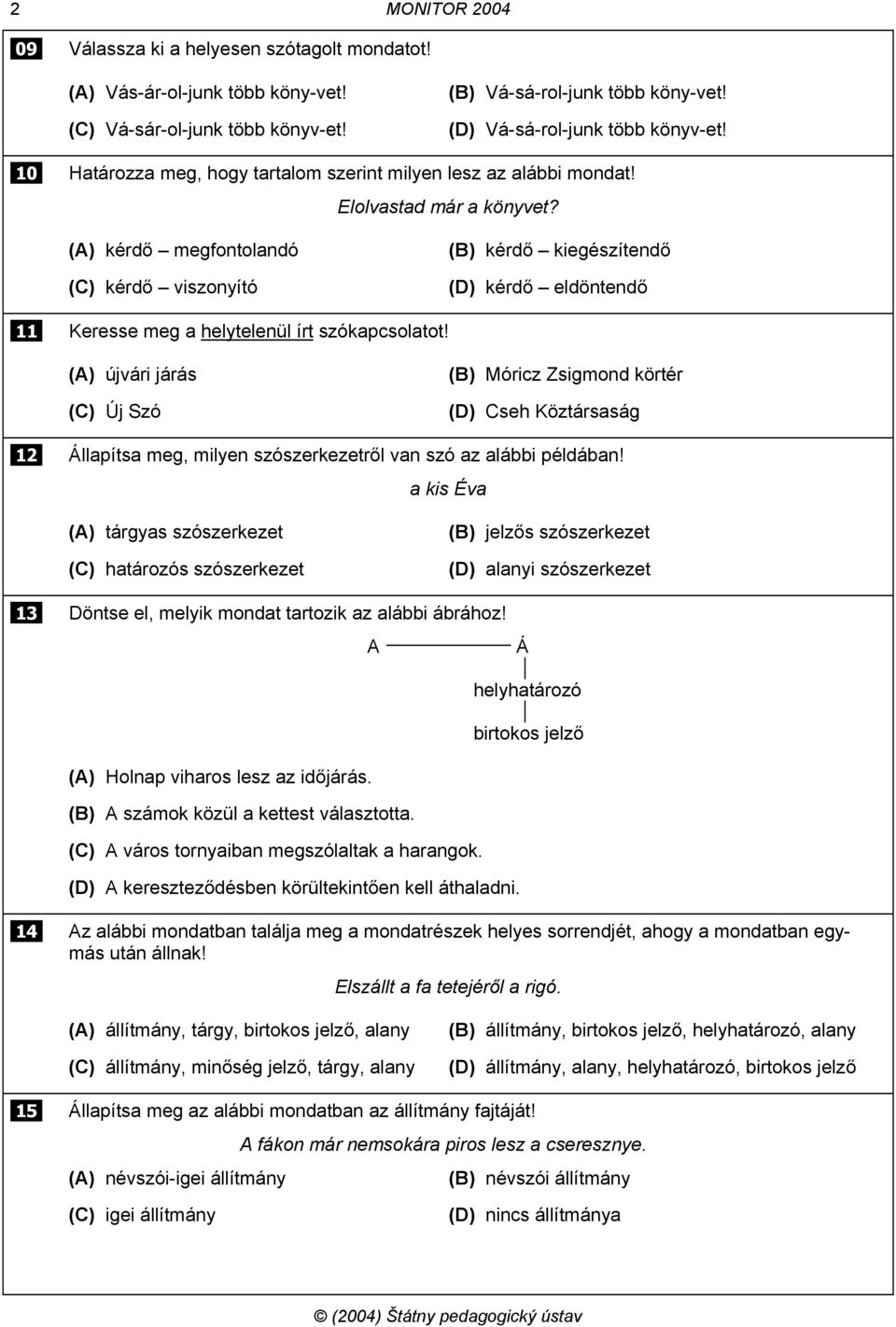 (A) kérdő megfontolandó (C) kérdő viszonyító (B) kérdő kiegészítendő (D) kérdő eldöntendő 11 Keresse meg a helytelenül írt szókapcsolatot!